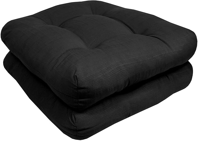 Sweet Home Collection Patio Cushions Outdoor Chair Pads Premium Comfortable Thick Fiber Fill Tufted 19" x 19" Seat Cover, 2 Count (Pack of 1), Black