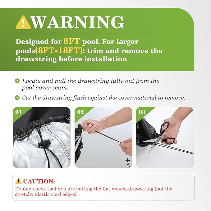 UIRWAY 8FT Round Pool Cover, Inflatable Pool Covers for Above Ground Pools with Elastic Cord - Snug Fit & Easy Set, Outdoor Swimming Pool Cover with 2 Reflective Strip Handles, Black