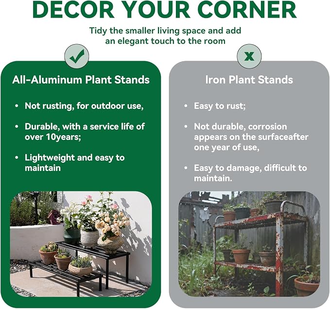 Metal Plant Stand, Rust-proof Aluminum Display Rack, Plants Display Stands Decoration Racks for Living Room Garden Balcony Patio (Ebony, 31.5Inch Low Leg)