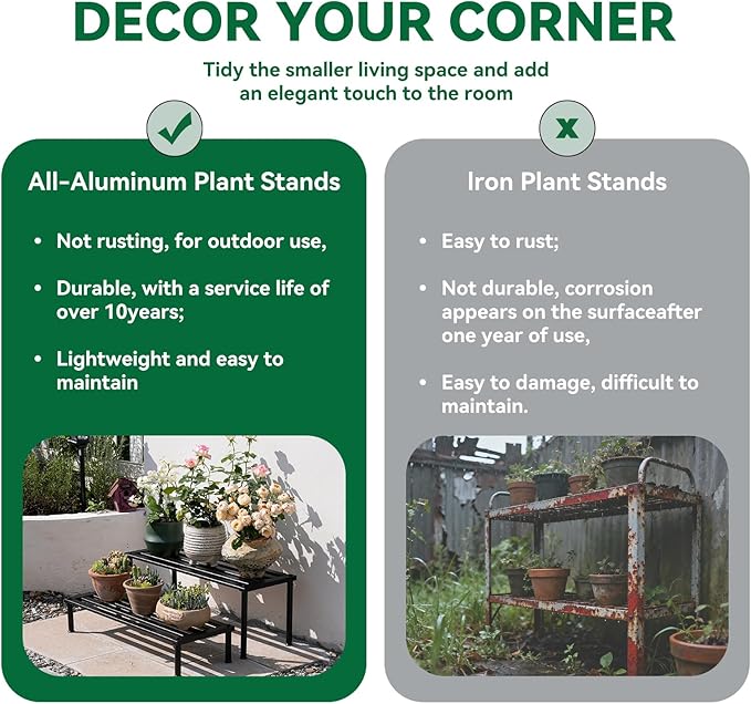 Metal Plant Stand, Rust-proof Aluminum Display Rack, Plants Display Stands Decoration Racks for Living Room Garden Balcony Patio (Ebony, 42.5Inch Tall Leg)