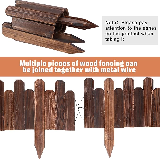 Soaoo 4 Pack Wood Garden Edging Border Outdoor Flexible Landscape Border Fence Decorative Lawn Edging with Gloves for Flower Bed Pathway Garden Yard (16 ft)