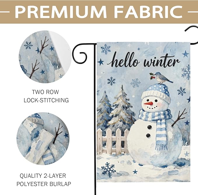 Winter Snowman Garden Flag 12x18 Inch Christmas Tree Snowflake Cardinal Hello Holiday Decorative Yard Flags for Outside Double Sided Seasonal Outdoor Home Farmhouse Decoration Porch New Year Decor