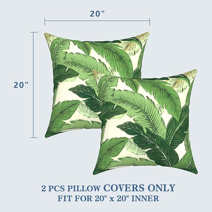 LVTXIII Outdoor Pillow Covers 20x20 Inch, 2 Pack Large Square Throw Pillow Cases, Fade-Resistant Cushion Covers for Patio Furniture Sofa, Garden Porch, Swaying Palms Green