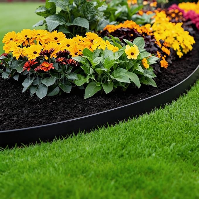 Landscape Edging 3IN x 49FT, Plastic Garden Edging Border Kit Flexible Edging for Landscaping with 75pcs Metal Spikes, Tool-Free Lawn Edging for Flowerbeds, Yard, Paving, Pathway