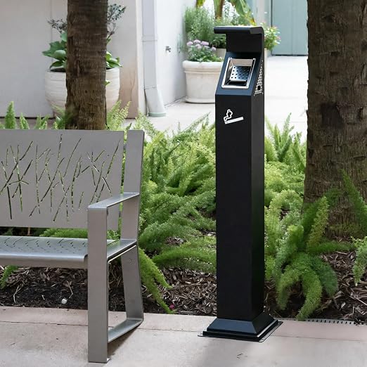 Commercial Standing Trash Can Outdoor Trash Bin Outside Receptacle | Stainless Steel Garbage Can Container with Lock & Removable Inner Bucket for Hotels Restaurants Bars Office Park Street