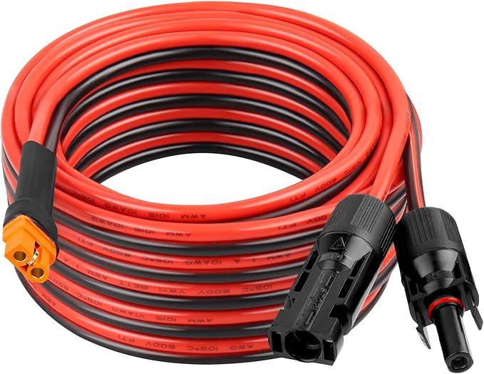 XRDS -RF Solar Panel Adapter Cable to XT60i 25FT - 10AWG XT60i Female Solar Cable Tinned Copper Wire with PVC Jacket, XT60i Solar Extension Cable for Power Station and Portable Generator