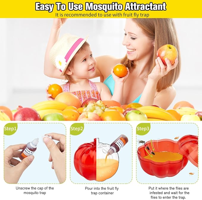 Fruit Fly Trap Refill Liquid, Effective Gnat Killer&Fruit Fly Catcher Bait Refill, Long-Lasting Fruit Scented Ants Attractant for Kitchen Bathroom Living Room Use, Safe Near Food (4 Pack)