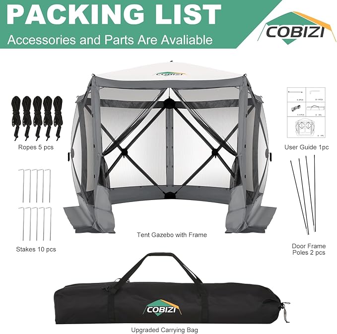 COBIZI 10x10 FT Pop up Gazebo, Popup Canopy Tent,Instant Screened in Gazebos, Waterproof Portable Outdoor Small Screen Tents Sun Shelter,carpas para Patio for Camping, Garden and Backyard,Gray