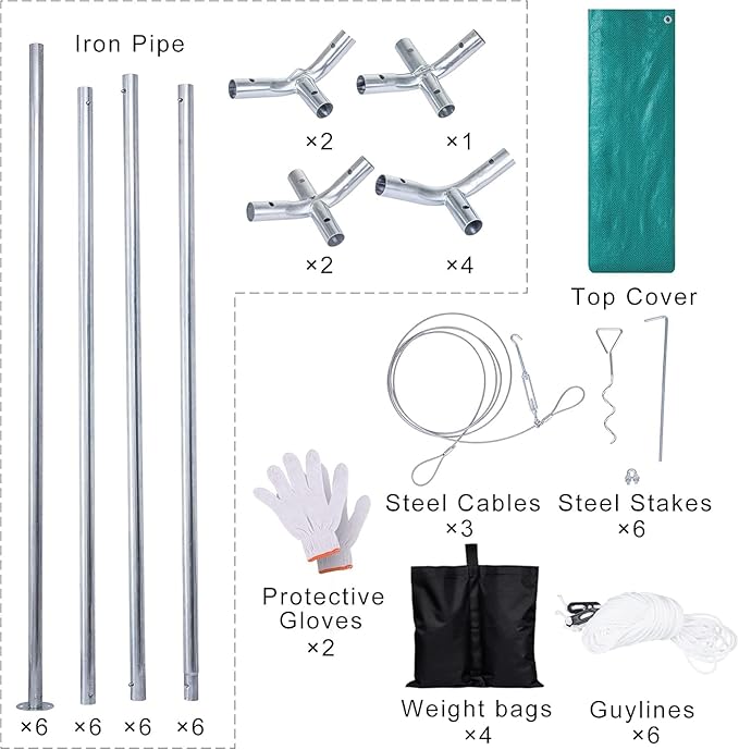 10'x20' Carport Heavy Duty Galvanized Car Canopy with Included Anchor Kit, 3 Reinforced Steel Cables, Green