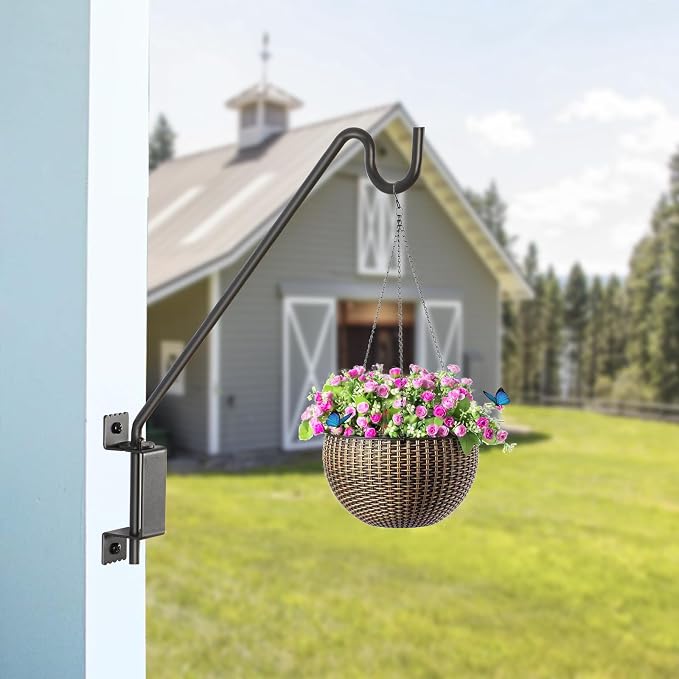 AILIN YELOKIE Heavy Duty 16" Deck Hook - 360° Swivel Plant Hanger with 12 Positions, Rust-Proof Steel Bracket for Bird Feeders/Pole & Hanging Plants