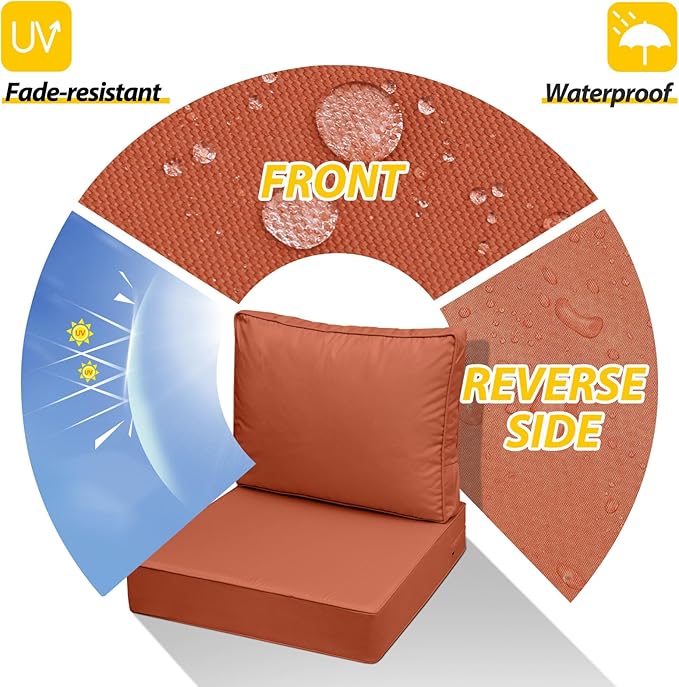 AAAAAcessories Outdoor Deep Seat Cushions with Double Welted Pillow, Waterproof, Fade-Resistant Patio Furniture Replacement Cushions, 23.5" x 25.5" x 5" + 23.5" x 19", Rust