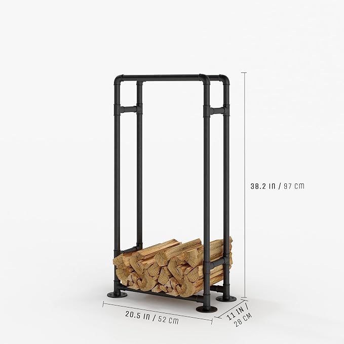 pamo Firewood Rack Vertical Indoor Outdoor – Heavy Duty, 21" x 38" | Heavy Duty 3/4" Steel Pipes I Scratch & Rust Resistant I Felt Pads Included I Easy Assembly