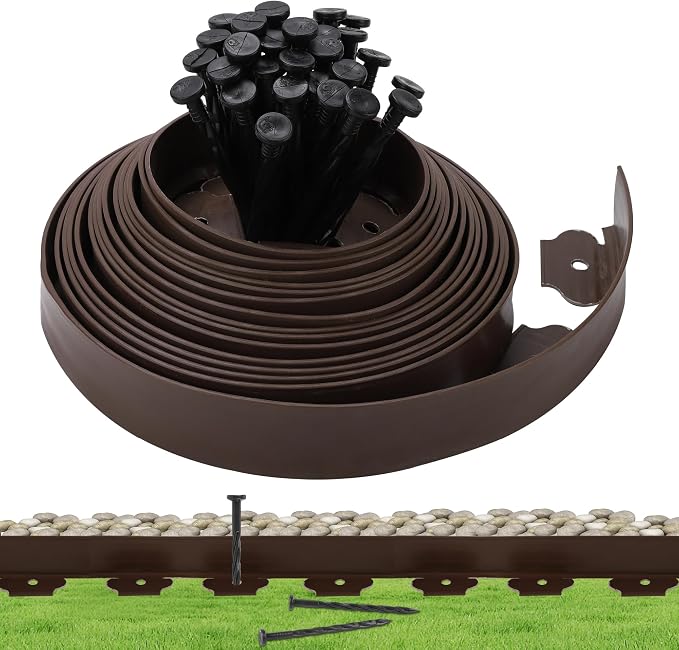 No Digging 2IN x 33FT Garden Edging Border Coil Comes with 30 Pcs Spikes Landscaping Edging Kit,Lawn Border Design DIY for Yard Tree Flowerbeds Landscaping Grass