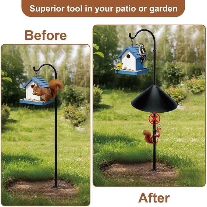 1 Pack 19 inch Squirrel Proof Baffle for Bird Feeder Pole,Shepherd's Hook Outdoor Sturdy,Squirrel Device Guard Deterrent Stop Squirrels from Climbing,Easy Install,Black