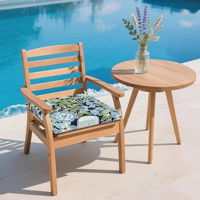 DYTXIII Set of 2 Outdoor Chair Cushions, Water Resistant 18.5"x16"x2" Square Seat Cushion for Patio Dining Chairs, High-Density Replacement Pads for Indoor Outdoor Furniture - Azure Symphony‌