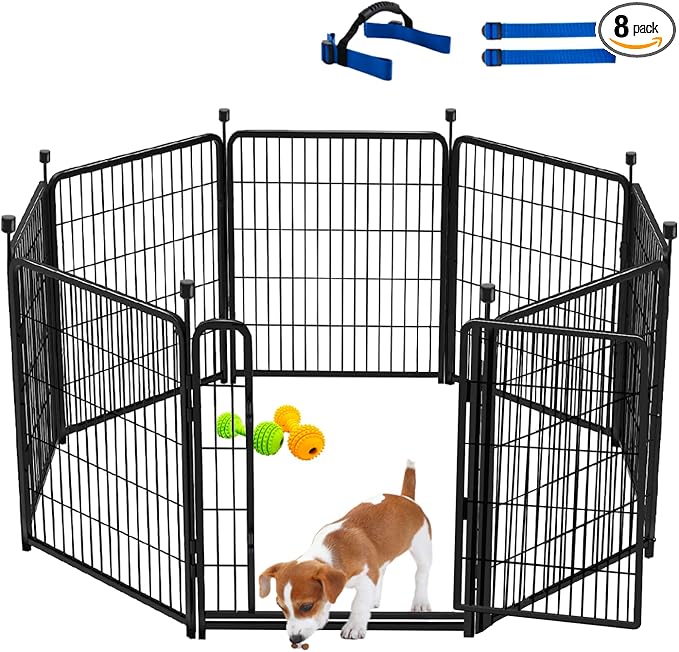 Dog Fence Outdoor for Yard, Garden Fencing 48 inch High, 8 Panels Total 17.7 Ft Garden Fence Animal Barrier, 21 in Wide Low Threshold Gate Dog Fence, Temporary Fencing for Yard Patio