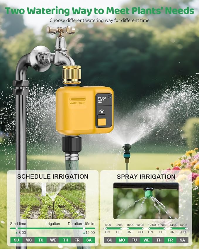 WiFi Water Timer 1 Zone for Garden Hose, Smart Sprinkler Timer with 984ft RF Range, Smart Lawn Watering System Irrigation Controller, APP/Voice Control, Rain Delay, Automatic/Manual Irrigation