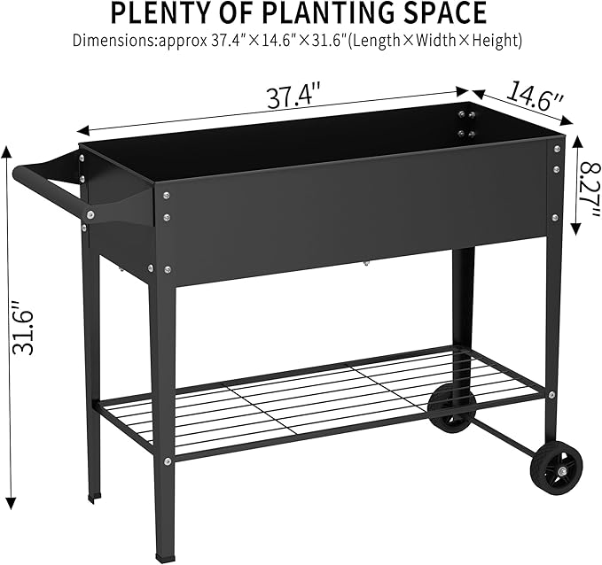 Elevate 2Pcs 32" Tall Raised Garden Bed with Wheel,Planter Box for Backyard,Outdoor Garden, Patio, Balcony, 400lb Capacity,Black