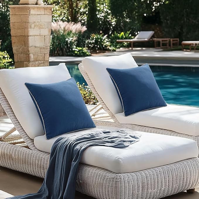 MIULEE Pack of 2 Outdoor Waterproof Pillow Covers Decorative Farmhouse Throw Pillow Covers Square Solid Color Couch Cushion Covers for Patio Tent Bed Sofa Living Room 18x18 Inch Navy Blue