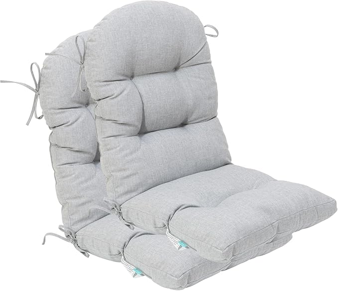 QILLOWAY Outdoor High Back Chair Cushion for Adirondack, All Weather Rocking Chair Cushions Thick Padded Replacement for Patio Furniture Set of 2,Gray,White