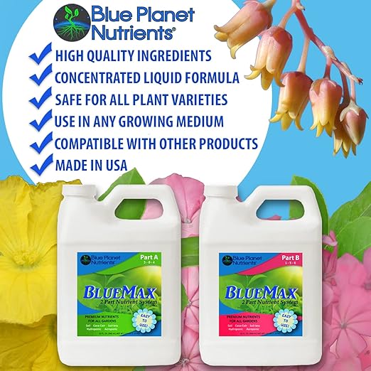 BlueMax Fertilizer Set (32 oz) Quart | Easy to Use Concentrated Plant Food for All Plants & Gardens | Makes Up to 470 Gallons of Ready to Feed | Blue Planet Nutrients