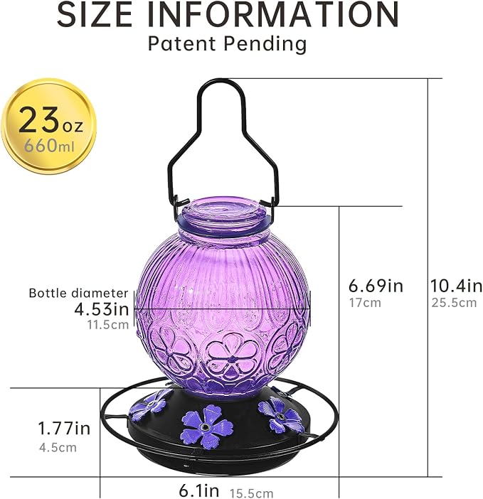 Glass Hummingbird Feeders for Outdoors Hanging Purple+Green