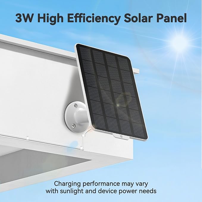 3W Solar Panel for Battery-Powered Security Cameras,USB-C & Micro USB Solar Charger for Wireless Outdoor Cameras,IP65 Waterproof, 9.8ft Cable, 360° Adjustable Mount (White, 2 Pack)