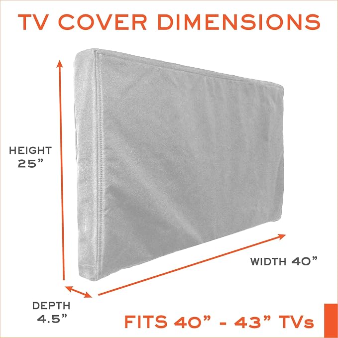 Bozzcovers Outdoor TV Cover 40, 42, 43 inch - with Zipper, Weatherproof, Waterproof 360 Degrees Protection, Soft Non Scratch Interior - Gray