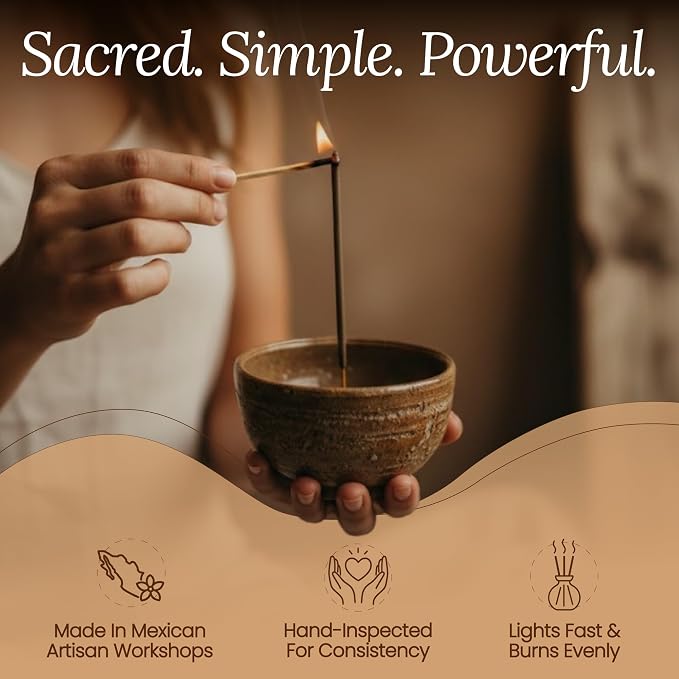 Premium White Copal Incense Sticks - 100% Pure Mayan Resin, Superior Burn Quality, Maximum Fragrance - Thick Coating, Handcrafted in Mexico for Meditation, Yoga, Spiritual Practice - 20 Sticks