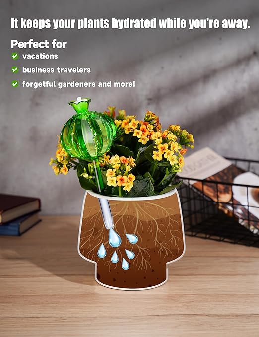 NiHome Plant Watering Globes 4-Pack (2 Small + 2 Large), Green Glass Cactus Self Watering Globe, Glass Waterer for Potted Plants, Automatic Mini Irrigation System, Adorable Gardening Tool