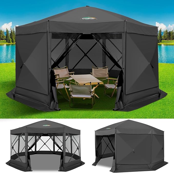 COBIZI 15x15 FT Pop Up Gazebo, Canopy Tent, Large Gazebos On Clearance with Sidewalls, Screened in Gazebo,carpas para Patio,Portable Screen Tents for 12-15 Persons Outdoor Camping, Backyard, Black