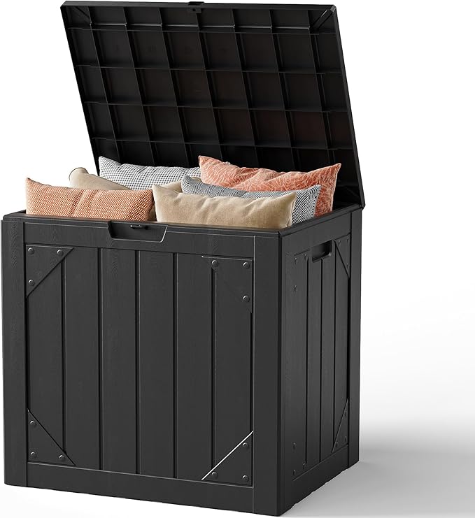 Outdoor Storage Box, 31 Gallon Lockable Waterproof Deck Storage Box, Yard Storage Bin, Suitable for Gardens, Black