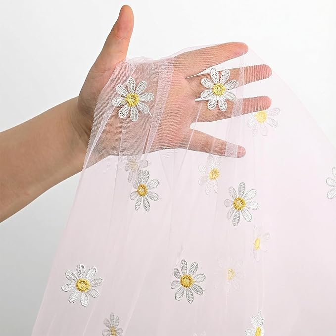 Horaldaily Pink Embroidery Daisy Spring Summer Gauze Tablecloth 52×70 Inch Rectangular, Seasonal Tulle Table Cover, Garden Party Decorations for Wedding, Party, Holiday Dining