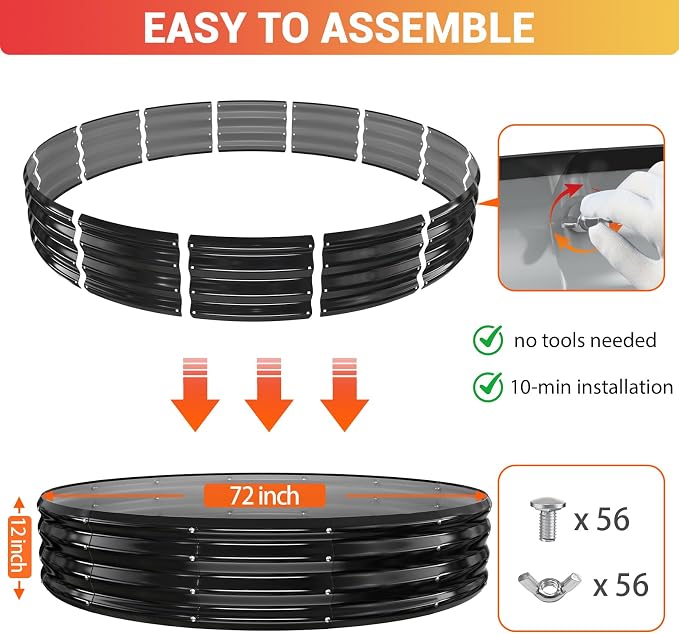72" Extra Large Fire Pit Ring – Outdoor Wood Burning Fire Pit with 12'' Deep for Large Group Backyard Gatherings – Heavy Duty Galvanized Steel with Heat-Resistant Coating for Patio, Camping & Bonfires