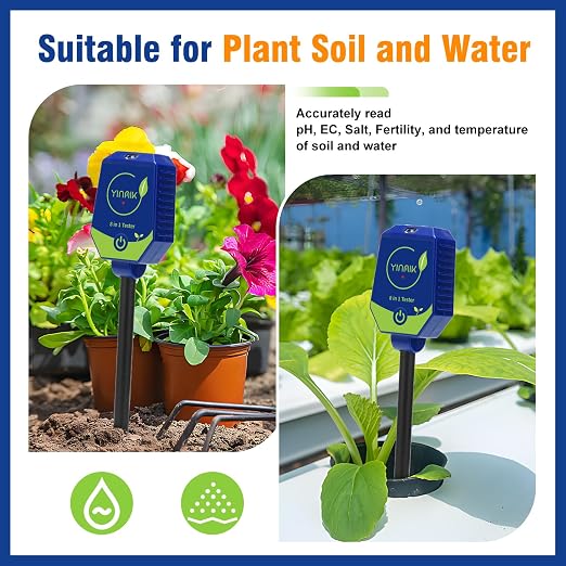 YINMIK 8 in 1 Soil Test Kits, Moisture pH Meter for Soil, Plant pH Conductivity Tester, pH Moisture EC Salt Humidity Light Fertility Temp Reader for Garden, Grass, Lawn, Greenhouse, Farming, Yard