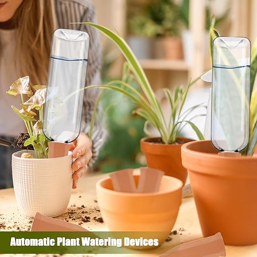 8 Pcs Plant Watering Devices Terracotta Self Watering Plant Spikes and Plastic Bottles, Automatic Terra Cotta Watering Spikes Plant Waterer Slow Release Planter for Indoor Outdoor Home Vacation