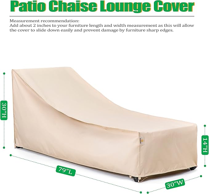F&J Outdoors Waterproof UV Resistant Heavy Duty Patio Chaise Lounge Chair Cover, 2Pack, 79"Lx30"Wx30"H, Beige