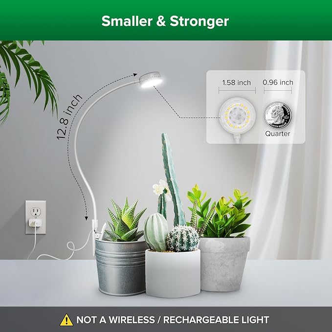 SANSI Grow Lights for Indoor Plants, LED Pot Clip Plant Light for Growing, 4000K Full Spectrum Plant Growing Lamp with 4-Level Dimmable, Auto On Off Timing 3 6 12 Hrs for Small Plants, White 5V 2-Pack