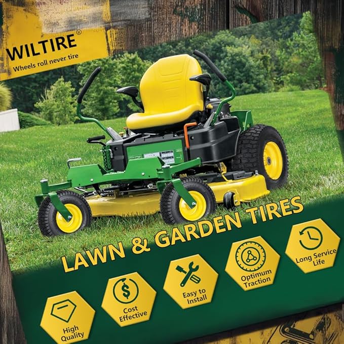 13x5.00-6 Tire and Wheel Assemblies (2 Pack),13 x 5 x 6 Tubeless Rubber Tires and Wheel for Riding Lawn Mower - With 3/4" Bushings (Extra 5/8" Bushings) and 3" Centered Hub (Yellow)