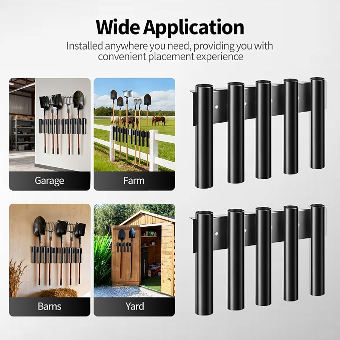 10 Hole Shovel Holder for Truck Bed & Trailer, Heavy-Duty Steel Tool Rack with 2 Mounting Groups, Universal Organizer for Shovel, Rake, Trimmer, Lawn Tools, Black