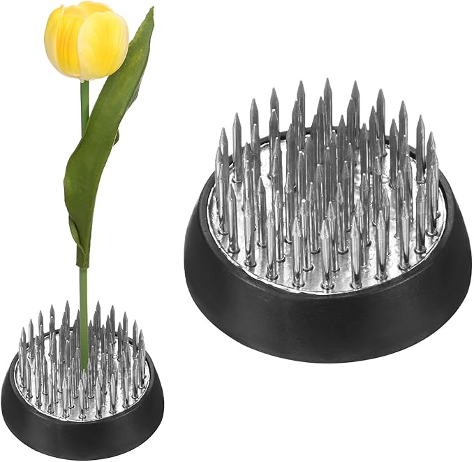 M METERXITY 2-Pack Flower Frog 1.34" Round Steel Floral Arranger Pins Ikebana Holder W Rubber Base for Flower Arrangements/Craft Plant/Home Decor, Floral Kenzan Fixed Tool [1.1cm Pins]