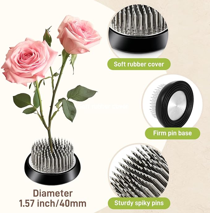 Japanese Inspired Ceramic Vase Ikebana kit, Pebble Shaped Flower Arrangement Bowl with 1.57inch Flower Frog Pin Frog Flower Stems Holder (Small Black)
