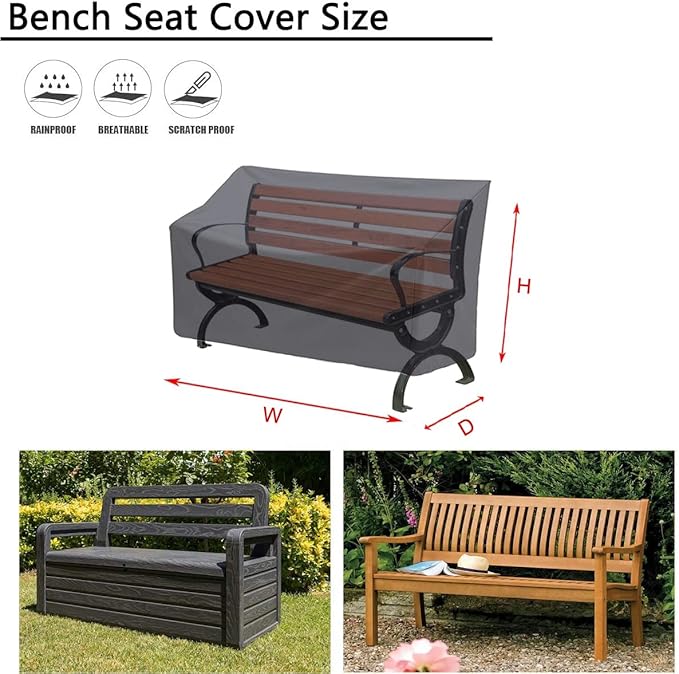 Kingling Outdoor Bench Covers Fits for 50-52 inch Outdoor Garden Bench/Sofa/Loveseat/Couch, Waterproof Outdoor Furniture Covers for 2-seat Park Bench, 52" W x 25" D x 35" H Black