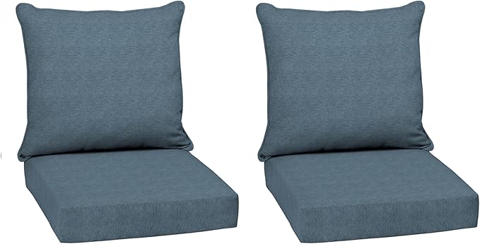 Arden Olefin Outdoor Deep Seat Cushion Set (2-Pack), 24 in x 24 in, Weather-Proof, Rain-Proof, Fade Resistant Patio Cushion for Chair, Sofa, and Couch Denim Alair