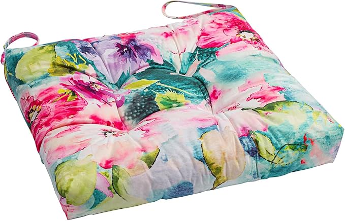 2-Pack Outdoor/Indoor Wicker Patio Seat Cushion Pad with Ties - Dining Chair Cushion, 17" x 17" (Watercolor Flowers)