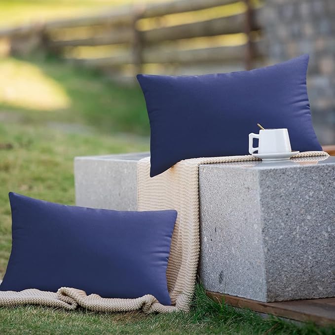 VAKADO 12X20 Throw Pillow Covers Decorative Outdoor Waterproof DarkBlue Outside Patio Furniture Cushion Cases Decor for Garden Bench Porch Couch Tent Set of 2