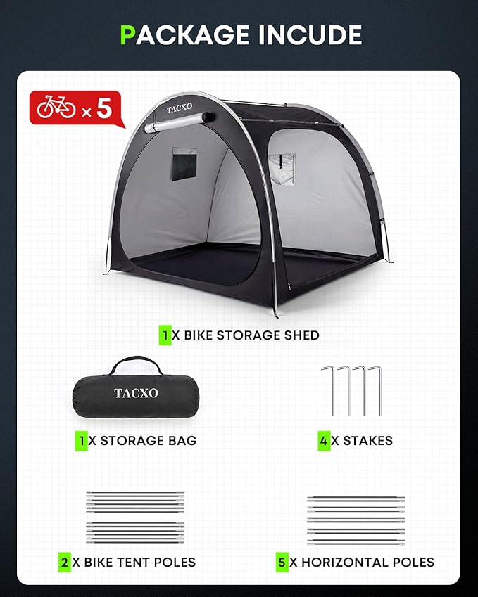 Bike Storage Shed Tent,Bike Cover Waterproof Outdoor Storage Shed with 210D Oxford Fabric PU4000 for 4-5Bikes,Portable Bicycle Shelter for Motorcycle,Garden Tools,Lawn Mower