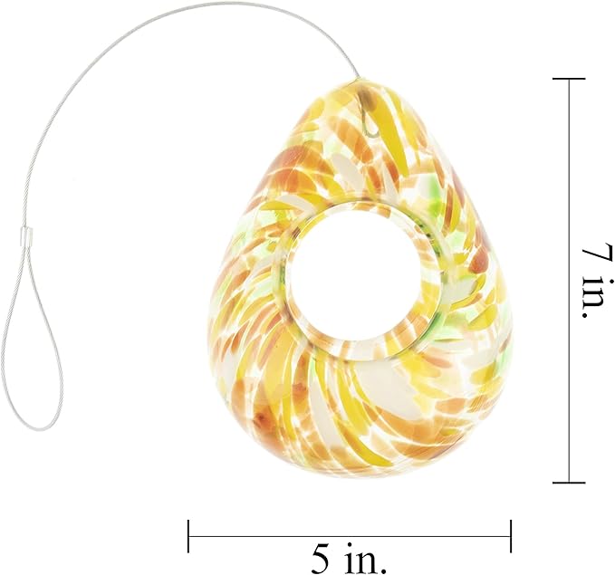 CLEVER GARDEN Glass Bird Feeder, Hanging Outdoor Decoration for Wild Birds, Yellow Teardrop