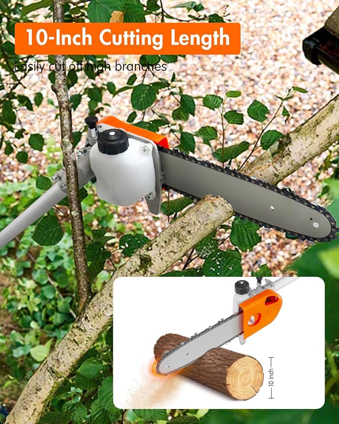 NEO-TEC 26CC Gas Pole Saw 6.9-9.5 FT Pole Chainsaw for Tree Trimming with 2.67 FT Extension Pole | 10" Chain Saw,90°Adjustable Head, Automatic Lubrication | Cuts Limbs Up to 8 Inches Thick
