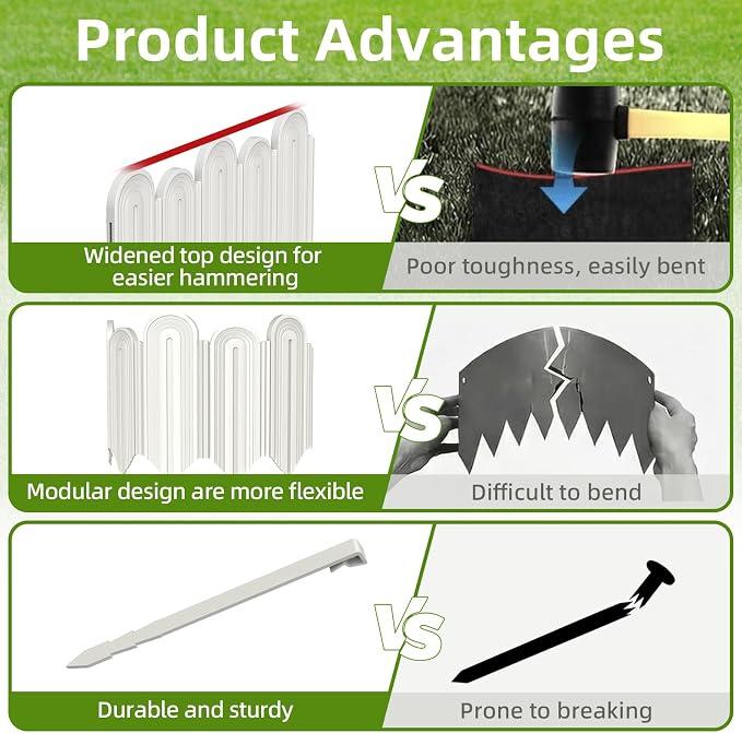 Ruppence 40Pcs 42ft (5.5'' Exposed Height) Landscape Edging Border, Flowerbed Garden Edging Border, Bendable Plastic Lawn Edging,White Flower Bed Edging Borders for Landscaping